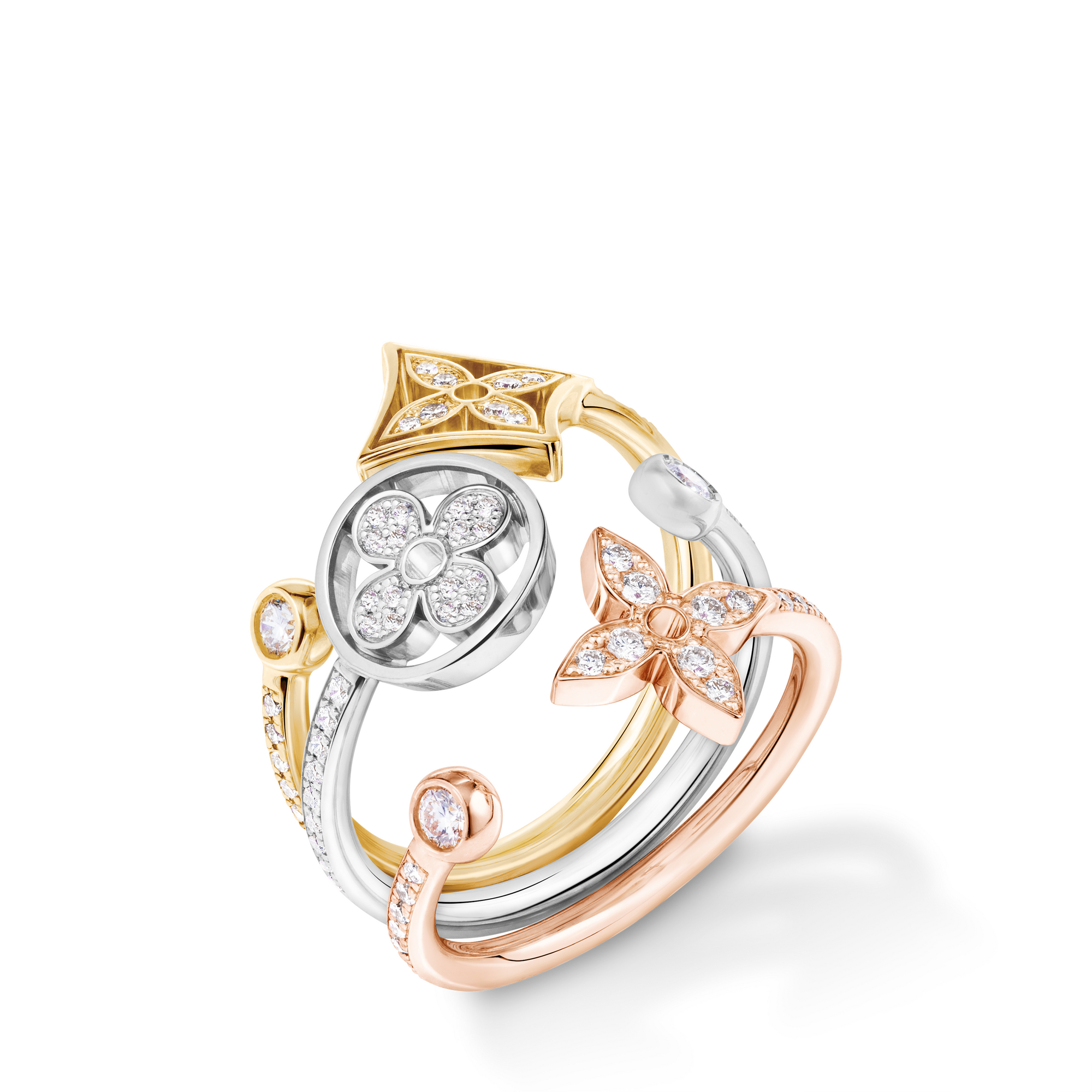 Idylle Blossom Paved Ring, 3 Golds And Diamonds - Jewelry